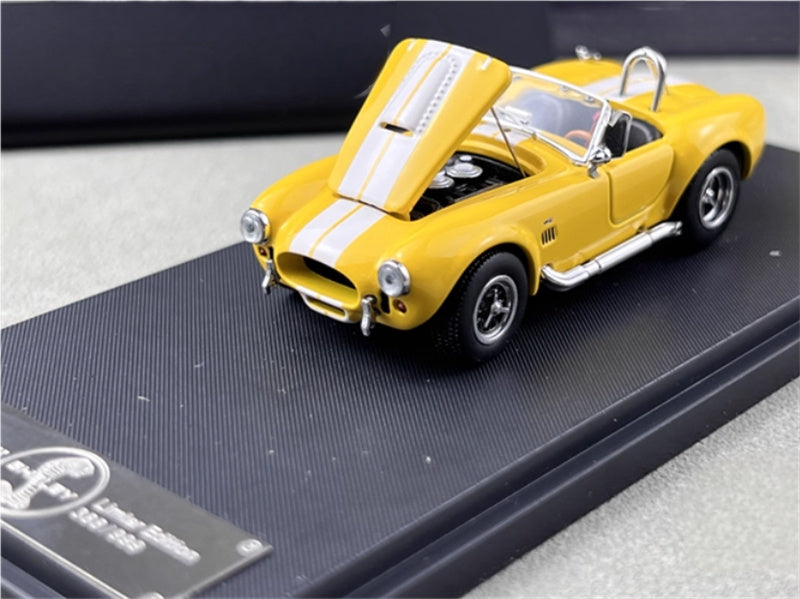 Fine works 64 Ford SHELBY 427S/C COBRA Limited Edition Yellow convertible white stripes 1:64 Car Pre-built Model view1