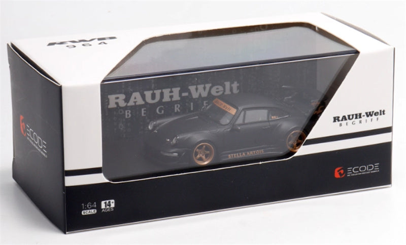 DECODE Porsche RWB 964 matte black gold wheel RAUH - Welt 1:64 Car Pre-built Model view7