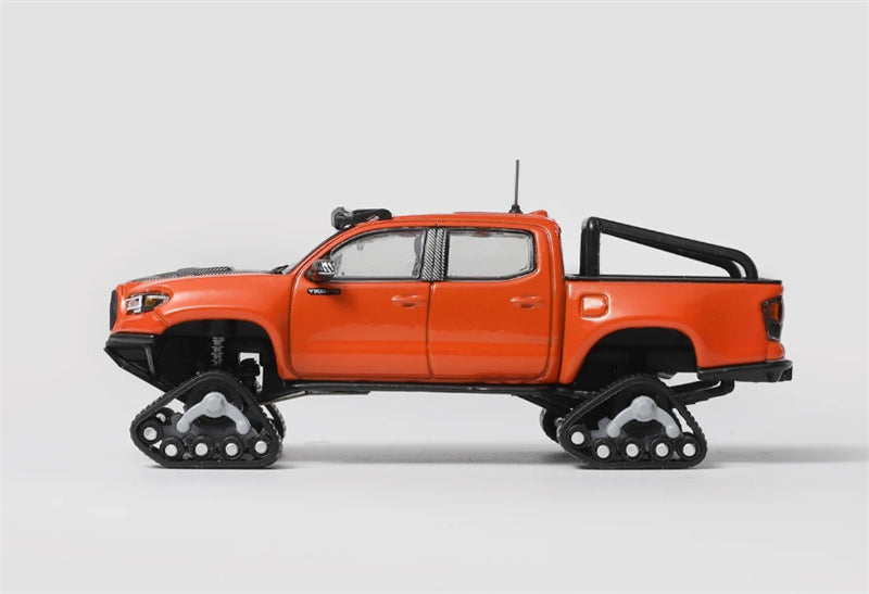 GCD Toyota Tacoma Snow Edition with tank track Orange Red LHD 1:64 Truck Pre-built Model view3