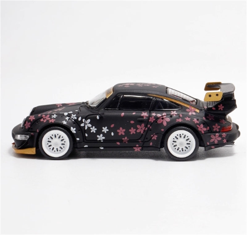 1:64 Porsche 911 RWB964 Matte Black with Cherry Blossom BSC DIECAST Limited Edition 499pcs ONLY Model