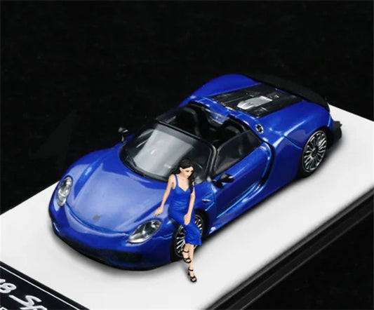 TimeMicro Porsche 918 Spyder Dark Blue w/ Doll Version Limited Edition 999PCS ONLY 1:64 car Pre-built Model view1