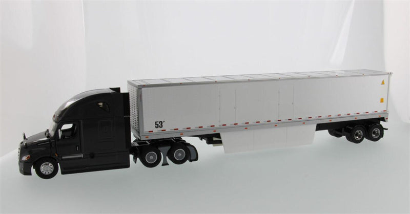 CATERPILLAR  Freightliner New Cascadia with 53′ Dry Cargo Van – Grey tractor + White trailer 1:50 Truck Pre-built Model