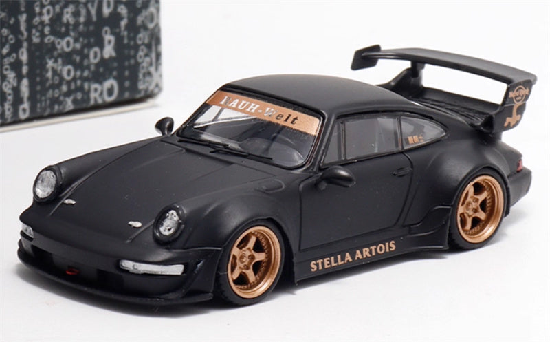 DECODE Porsche RWB 964 matte black gold wheel RAUH - Welt 1:64 Car Pre-built Model view1