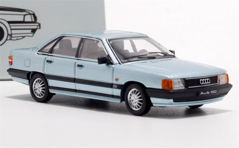 Rhino Model 1989 Audi 100 C3 silver blue 1:64 Car Pre-built Model view5