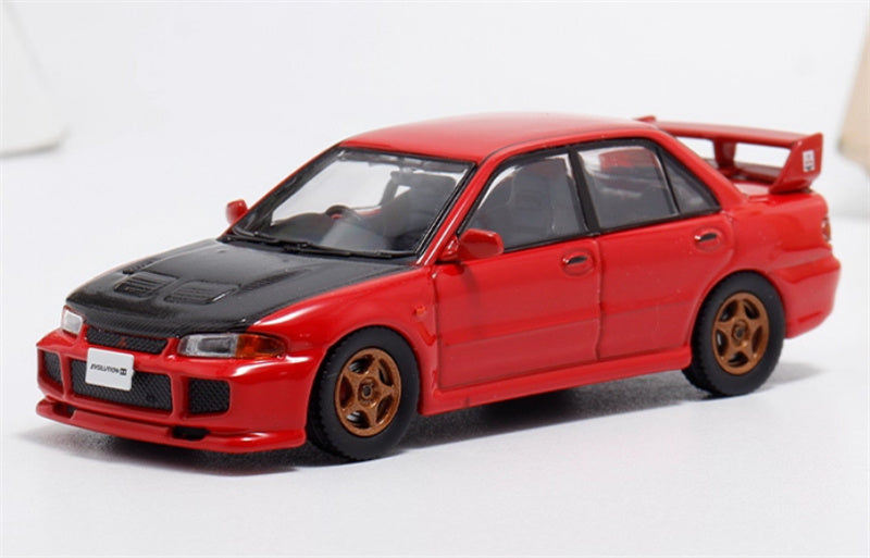 mymodelcollect Mitsubishi Lancer EVO III modified version Red carbon cover Limited Edition 999PCS ONLY 1:64 Car Pre-built Model view1