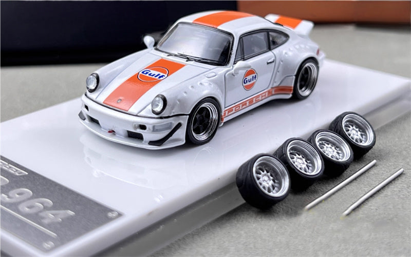 FAST & SPEED Porsche RWB 964 Duck Wing White - Gulf Limited Edition 499PCS ONLY 1:64 Car Pre-built Model view1