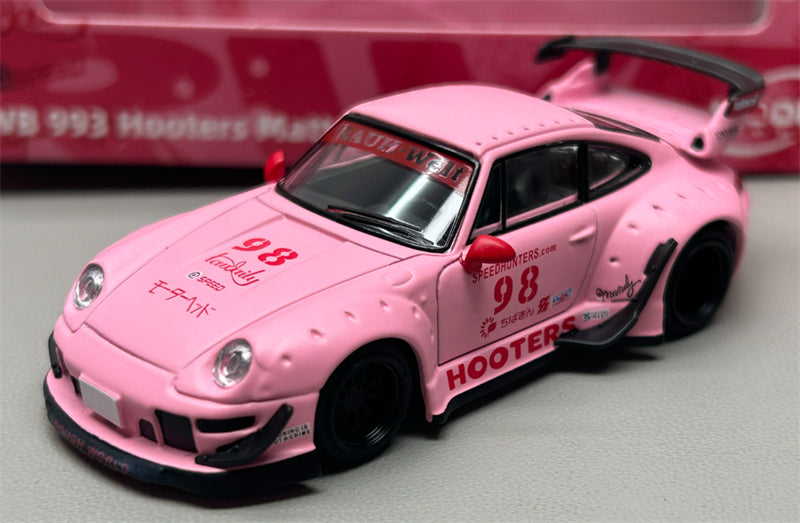 1:64 Porsche RWB 993 Matte Pink Hooters #98 Model model DIECAST Civil Car Model