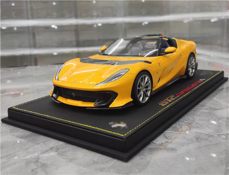 BBR MODELS Ferrari 812 Competitione A Convertible Edition Metallic yellow Silver Wheel Blue calipers Limited Edition 15PCS ONLY Leather base 1:18 Car Pre-built Model view1
