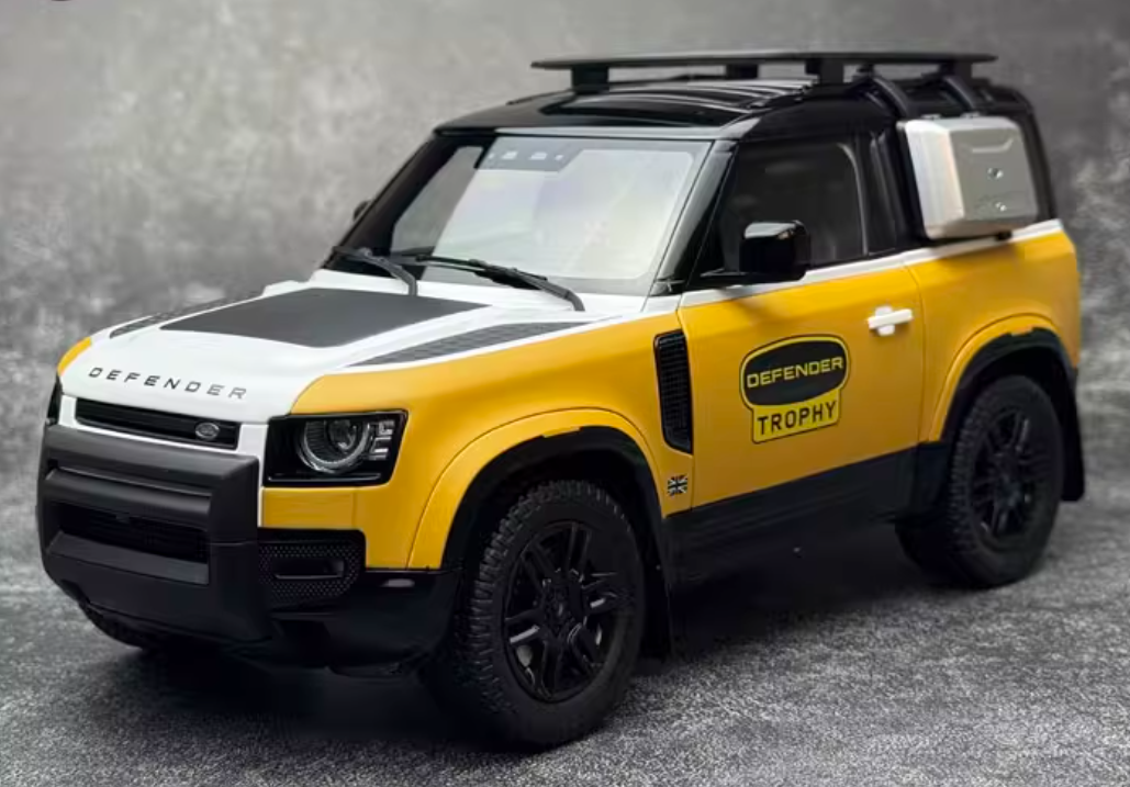 Almost Real 2023 Land Rover Defender 90 Trophy Yellow White 1:18 Car Pre-built Model view1