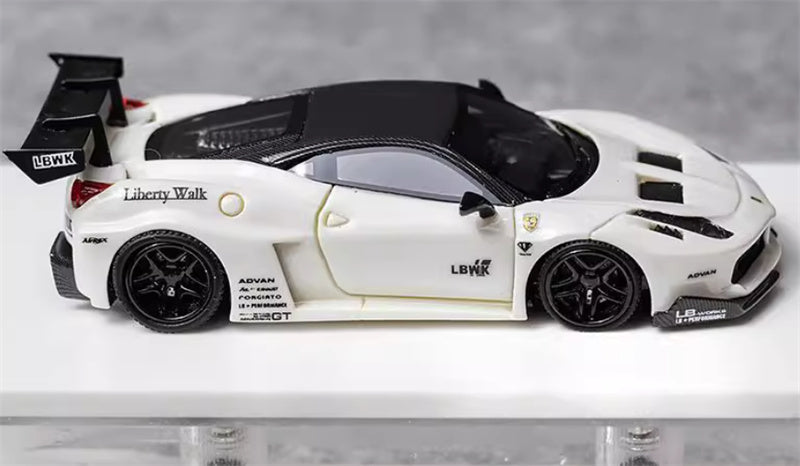 Flame Ferrari 458 GT LBWK wide body modified car Limited Edition 299PCS ONLY White Black Top noctilucent 1:64 Car Pre-built Model view3