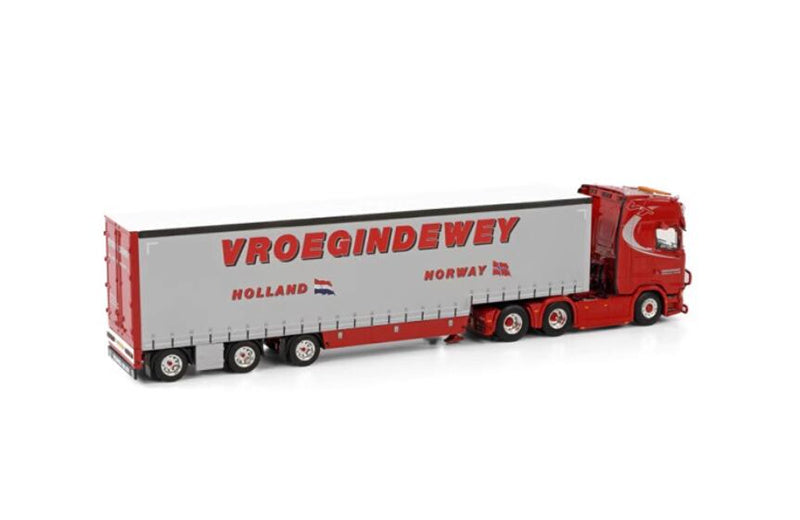 WSI SCANIA S HIGHLINE CS20H 6X2 TAG AXLE BOX TRAILER SEMI - 3 AXLE    VROEGINDEWEY 1:50 Truck Pre-built Model