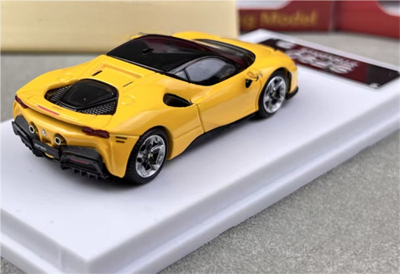 Lang feng Model Ferrari SF90 supercar Yellow hardtop 1:64 Car Pre-built Airliner Model Display view4
