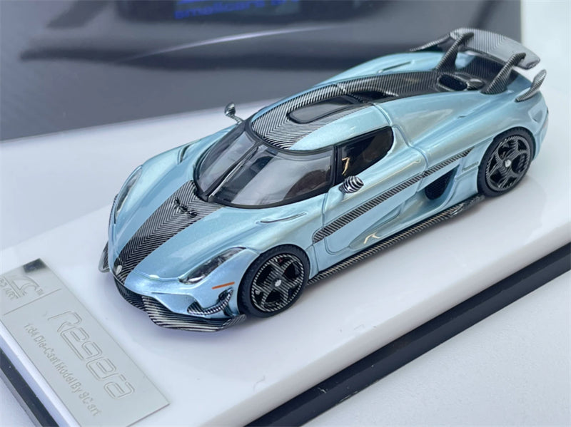 1:64 Koenigsegg Regera Carbon Fiber Glacier Blue SC ART DIECAST Civil Car Model