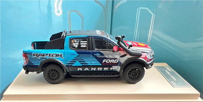MK Miniatures Ford Ranger Raptor Pickup Blue Painting w/ accessories 1:64 Truck Pre-built Model view5