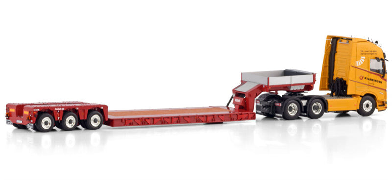 WSI VOLVO FH5 GLOBETROTTER XL 6X2 TAG AXLE EURO PX LOW LOADER - 3 AXLE Kranringen 1:50 Model