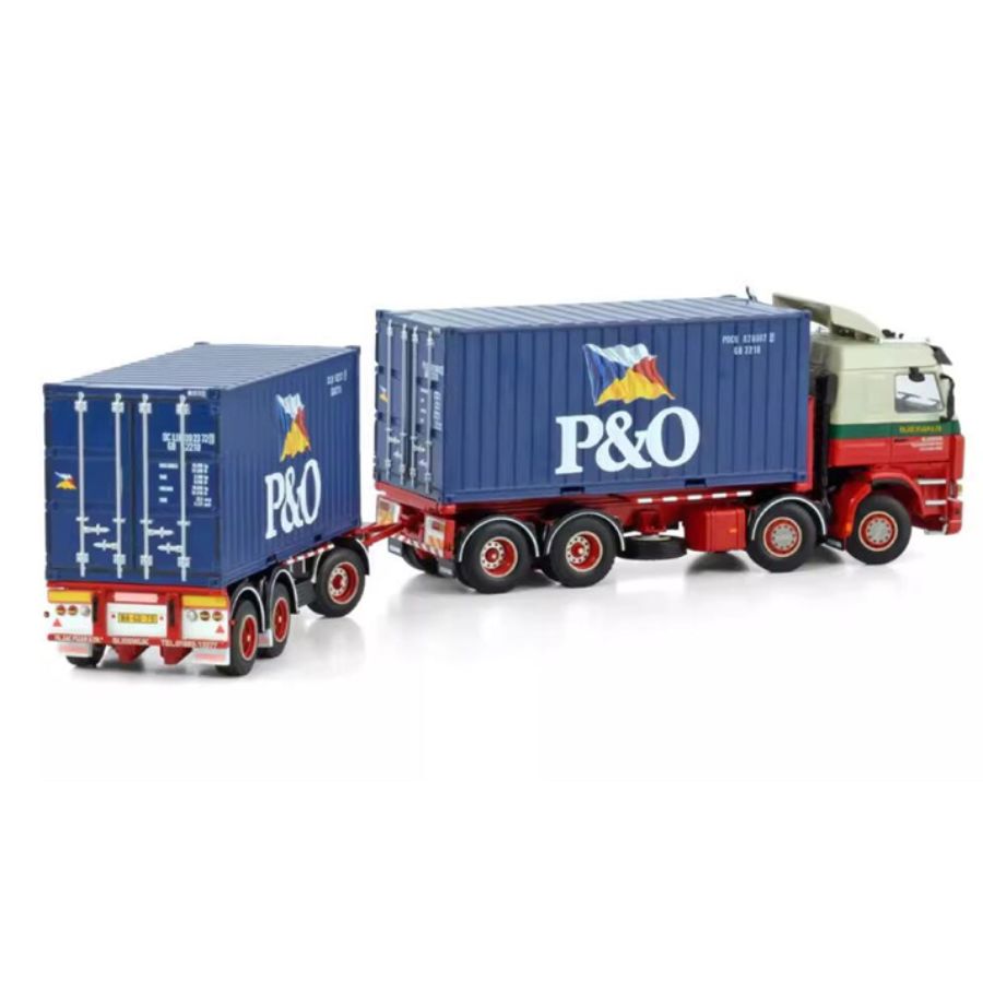WSI SCANIA 3 SERIES 8X2 TAG AXLE RIGED DRAWBAR CONTAINER COMBI - 7 AXLE + 2X 20FT CONTAINER FA. JAC. FIJAN & ZN. 1:50  DIECAST Truck Lorry