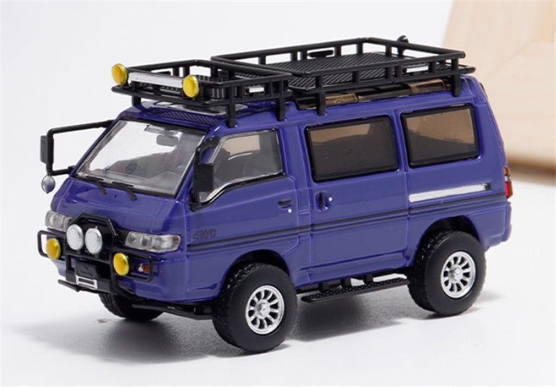 Autobots Models Mitsubishi Delica 3rd Generation Wagon 4X4 Off Road Modified Edition purplish blue - w/ accessories 1:64 Car Pre-built Model view4