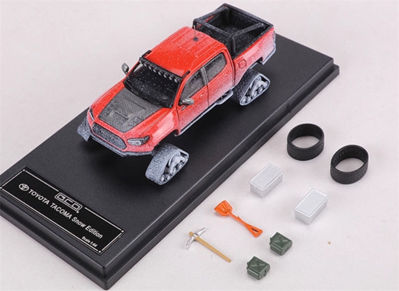 GCD Toyota Tacoma Snow Edition with tank track Snowflake Orange Red LHD 1:64 Truck Pre-built Model view5