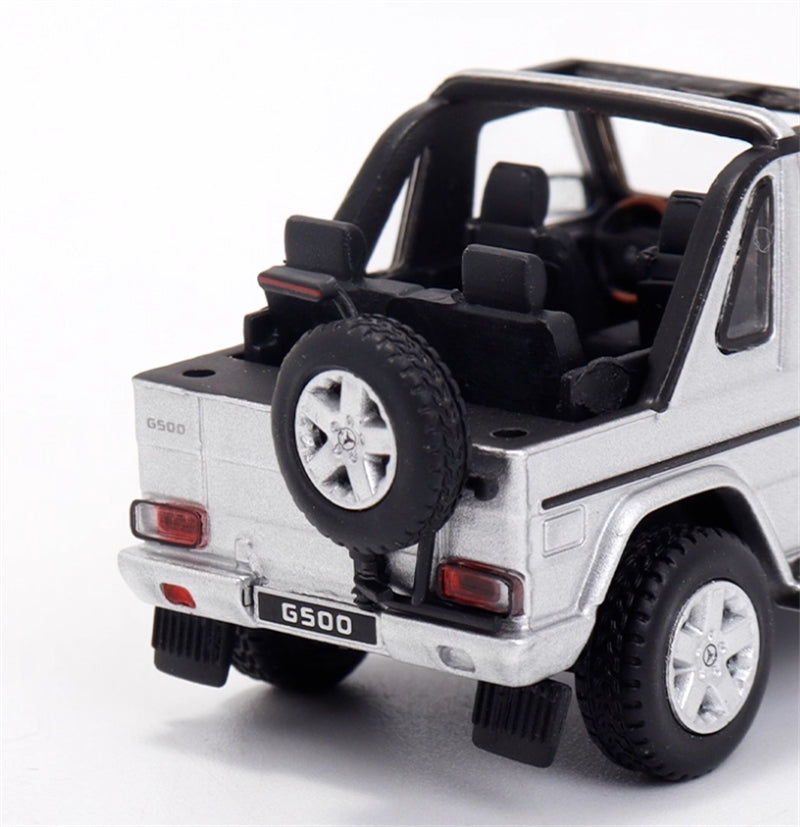 GCD Mercedes benz G500 two-door short-wheelbase convertible off-road with roof comes with 4 tires Silver LHD 1:64 Car Pre-built Model view5