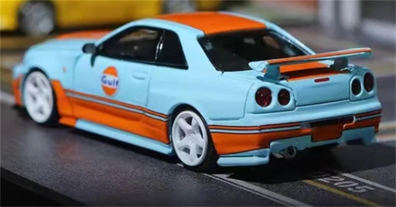 TimeMicro Nissan Skyline GT-R R34 Z-tune Gulf Livery Regular Version Limited Edition 999PCS ONLY 1:64 car Pre-built Model view2
