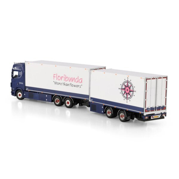 1:50 SCANIA FLORIBUNDA S CS20H 6X2 REEFER DRAWBAR CENTRE-AXLED TRAILER 5 AXLE WSI Diecast Model