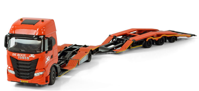 WSI IVECO S-WAY AS HIGH RIGED TRUCK TRANSPORTER TRUCK 4X2 TRUCK TRANSPORTER DRAWBAR TRAILER - 3 AXLE De Rooy 1:50 Model