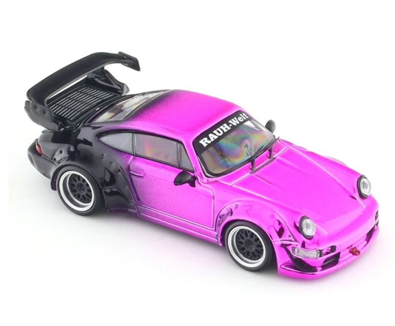 Aurora Model Porsche 911 RWB 964 Electroplated Pink Purple Black Regular Version Limited Edition 499PCS ONLY 1:64 car Pre-built Model view5