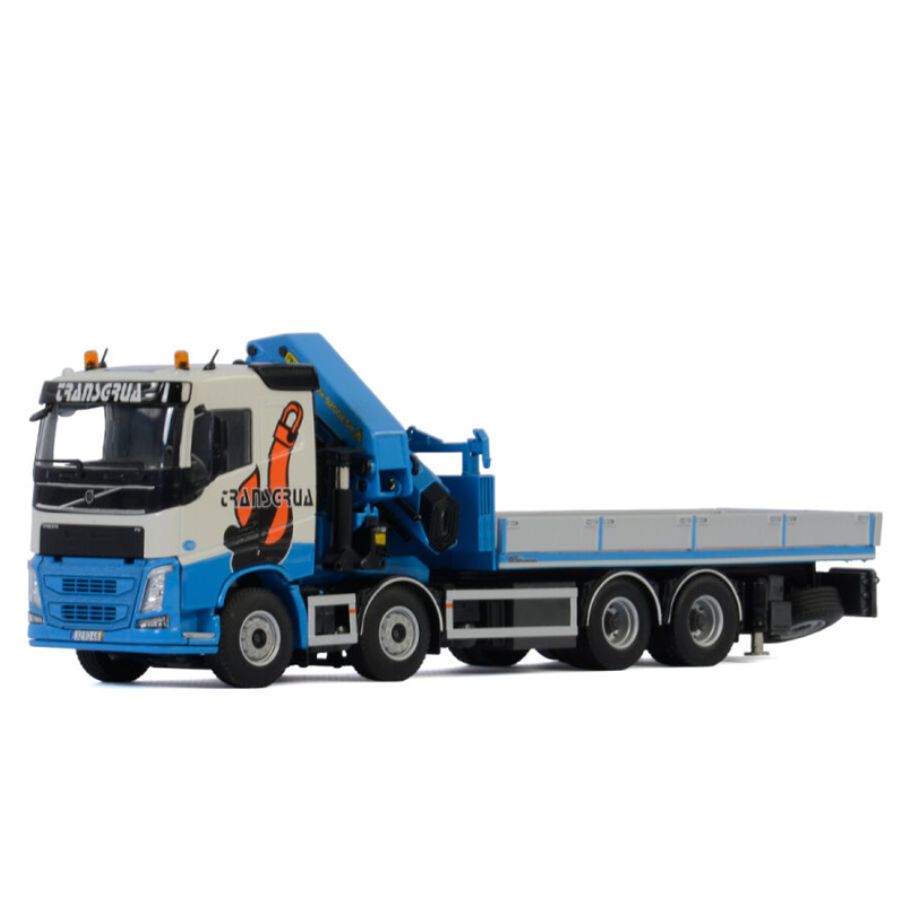 WSI  VOLVO FH4 SLEEPER CAB 8X4 RIGED FLAT BED TRUCK PALFINGER PK92002 SH Transgrua 1:50 DIECAST Crane Truck