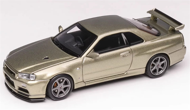 MOTORHELIX Nissan Skyline GT-R R34 V-spec II Jade Green - Silver Wheel Limited Edition 799PCS ONLY 1:64 Car Pre-built Model view3