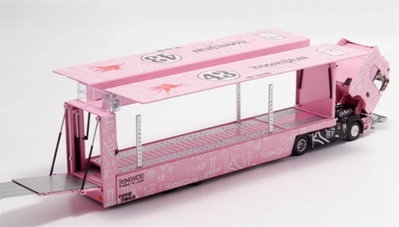 Max well Scania S730 double decker transport vehicle Pink 1:64 Truck Pre-built Model