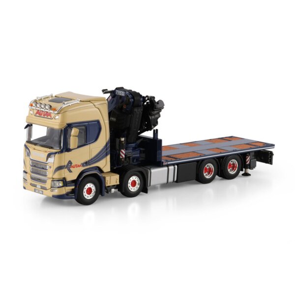 1:50 SCANIA AUTAA R CR20H FLATBED TRUCK 8X4 W/ FASSI 1100 + JIB WSI Diecast Model