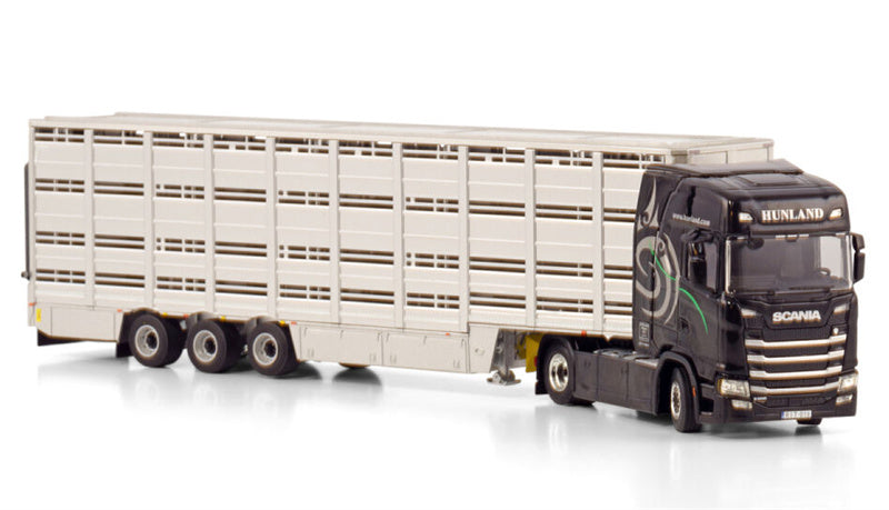 WSI SCANIA S HIGHLINE CS20H 4X2 LIVE STOCK TRAILER - 3 AXLE Hunland 1:50 Truck Pre-built Model