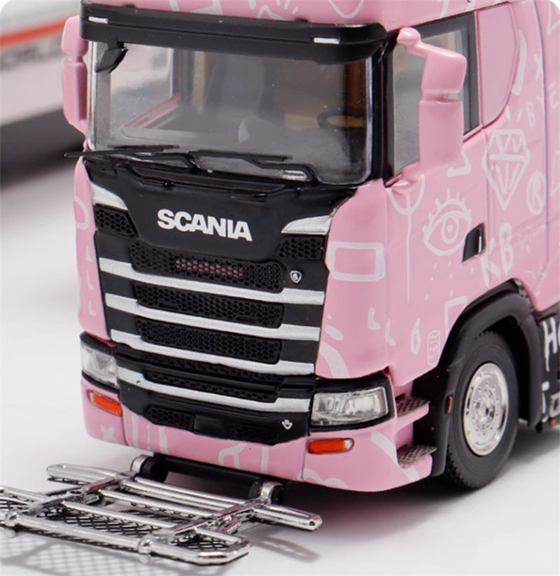 Max well Scania S730 double decker transport vehicle Pink 1:64 Truck Pre-built Model