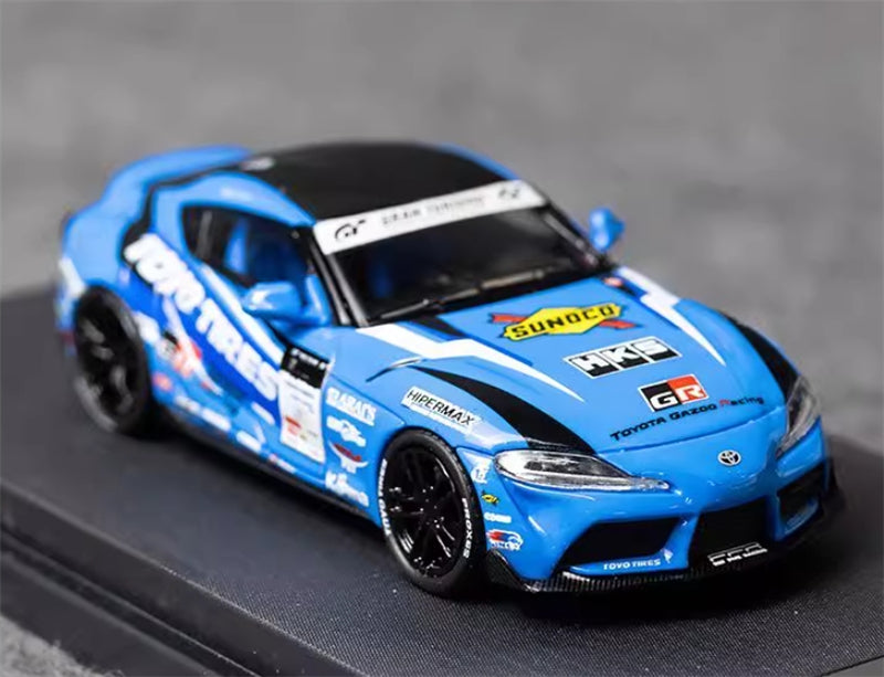 AURORA MODEL Toyota Supra A90 Blue HKS Regular Version Oriental Tires 1:64 car Pre-built Model view3