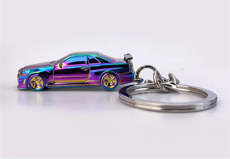 1:87 Nissan GTR34  Electroplating discoloration purple  SEEKER  DIECAST Keychain Model