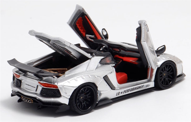 Rhino Model Lamborghini Aventador LP700-4 LBWK Convertible silver Limited Edition 499PCS ONLY 1:64 Car Pre-built Model view5