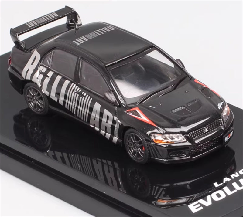 Hobby JAPAN MITSUBISHI LANCER EVOLUTION 7 GSR Black - Black Wheel 1:64 Car Pre-built Model view5
