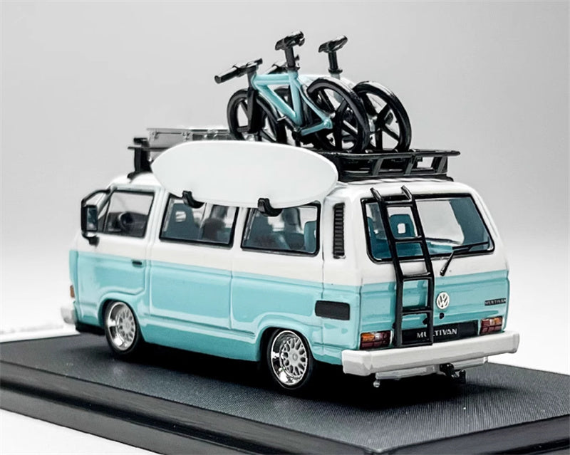 Mortal VW T3 Magway van BBS light Blue + White Double Splicing with accessories 1:64 Car Pre-built Model view4