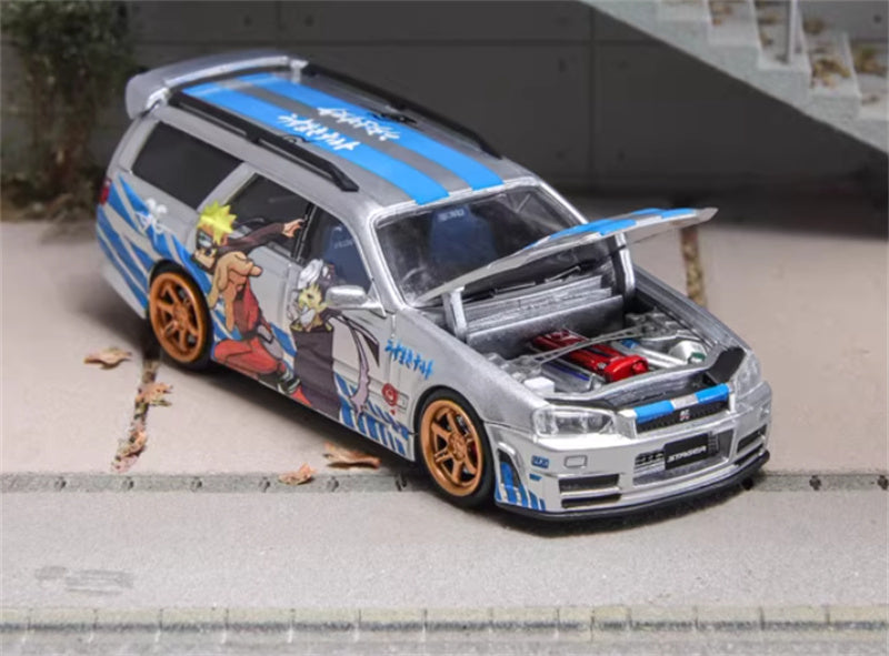 ZOOM Nissan R34 Stagea WC34 260RS cart Blue Silver 1:64 Car Pre-built Model view3