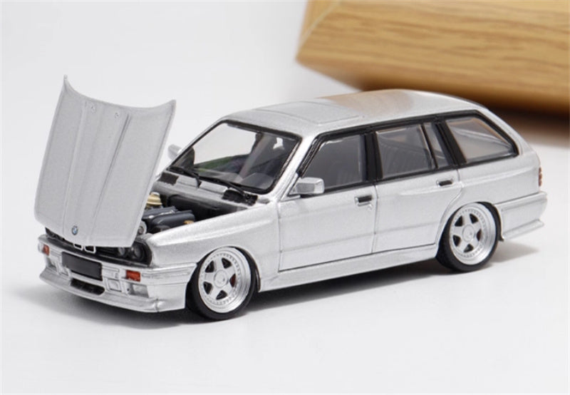 Mortal BMW E30 3 Series Touring Lowered Version Openable Hood silver Limited Edition 499PCS ONLY 1:64 Car Pre-built Model view1