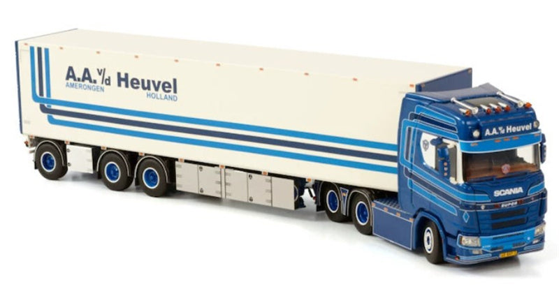 WSI SCANIA S HIGHLINE CS20H 6X2 TAG AXLE BOX TRAILER - 3 AXLE A.A. VD HEUVEL 1:50 Truck Pre-built Model