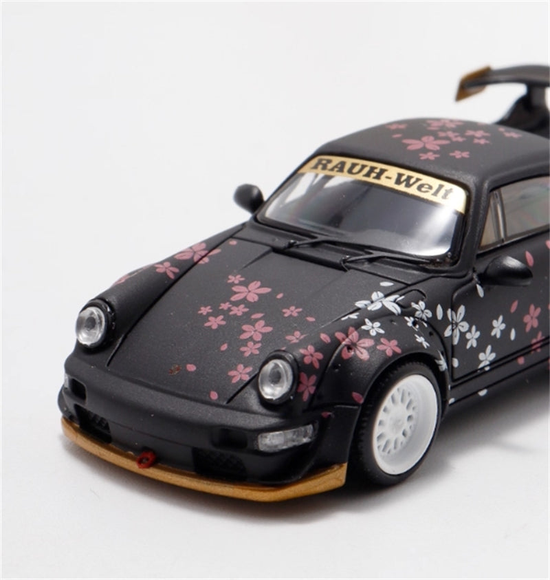 1:64 Porsche 911 RWB964 Matte Black with Cherry Blossom BSC DIECAST Limited Edition 499pcs ONLY Model