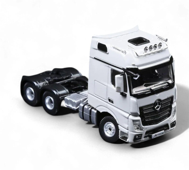 TimeMicro & Perka Mercedes BENZ ACTROS FLATBED TRANSPORT VEHICLE White 1:64 Truck Pre-built Model view2