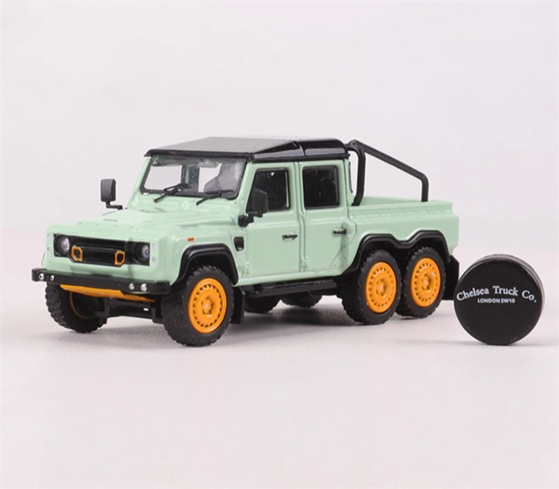GCD Land Rover Defender 110 Kahn 6x6 Pick Up Off-road Light Green RHD 1:64 Truck Pre-built Model view4