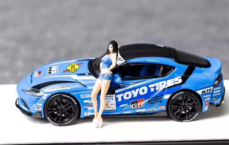 AURORA MODEL Toyota Supra A90 Blue HKS w/ Doll Version Oriental Tires 1:64 car Pre-built Model view3