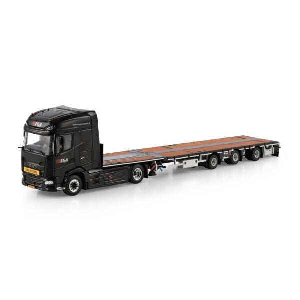 1:50 DAF MEGA TRANSPORT XG + 4X2 FLATBED TRAILER 3 AXLE WSI  Black Diecast Model