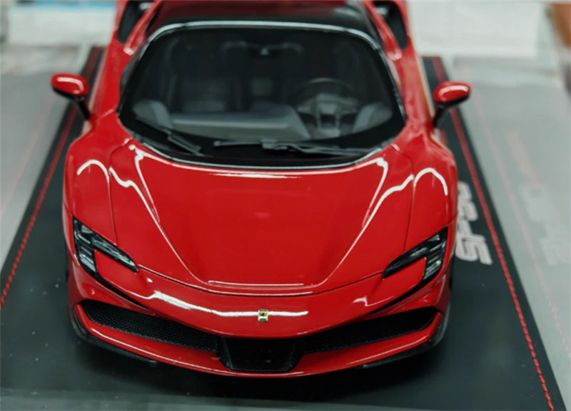BBR MODELS Ferrari SF90 Stradale Standard Red Carbon black wheel/red calipers Limited Edition 40PCS ONLY Leather base 1:18 Car Pre-built Model view8