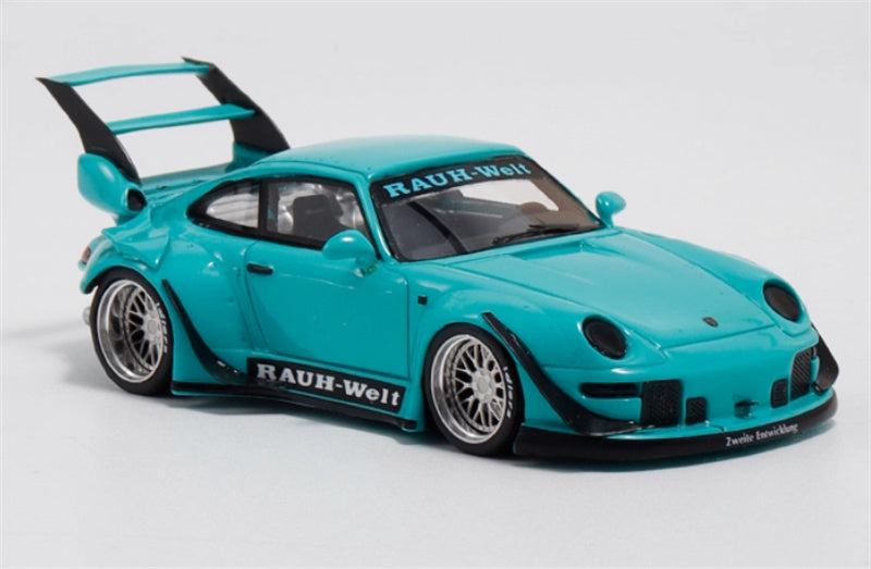 ScaleMini Porsche 911 RWB 993 wide body modified version Light Green - High Tail Limited Edition 499PCS ONLY 1:64 Car Pre-built Model view1