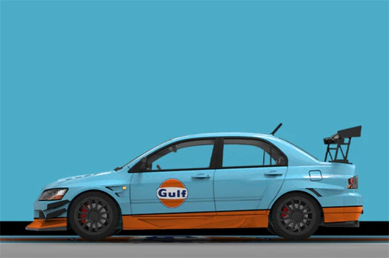 TimeMicro Mitsubishi Evolution IX Racing car Gulf Livery Regular Version 1:64 car Pre-built Model view2