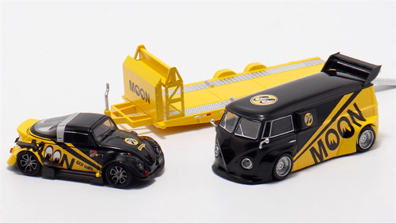 Mini Station Volkswagen Bus w/ Beetle w/ Trailer Black Moon Package Limited Edition 499PCS ONLY 1:64 Car Pre-built Model view4
